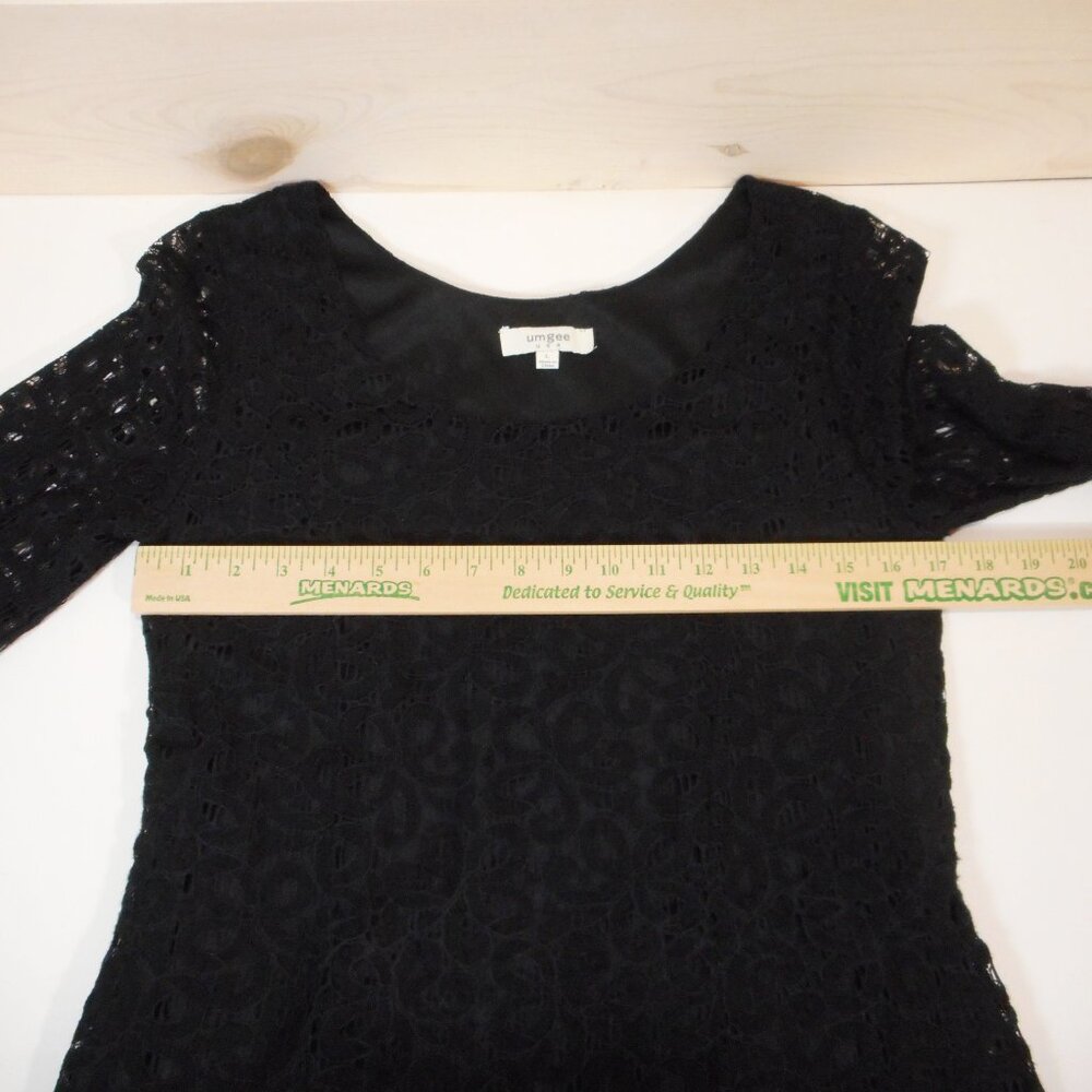 Umgee Women's L Lace Overlay Tunic Dress Black Long Bell Sleeves Short Party - Picture 4 of 10